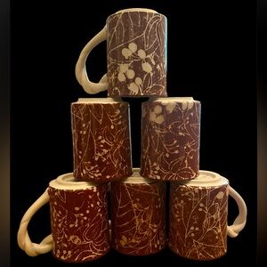 VTG Signature Flat Stoneware Mug Brown Cream Floral Speckled